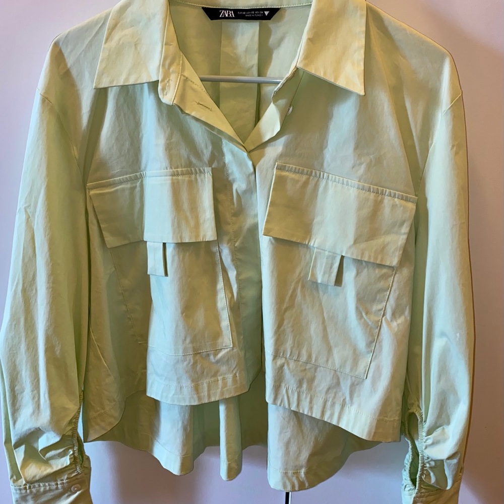 NWOT Zara light green crop windbreaker jacket XS